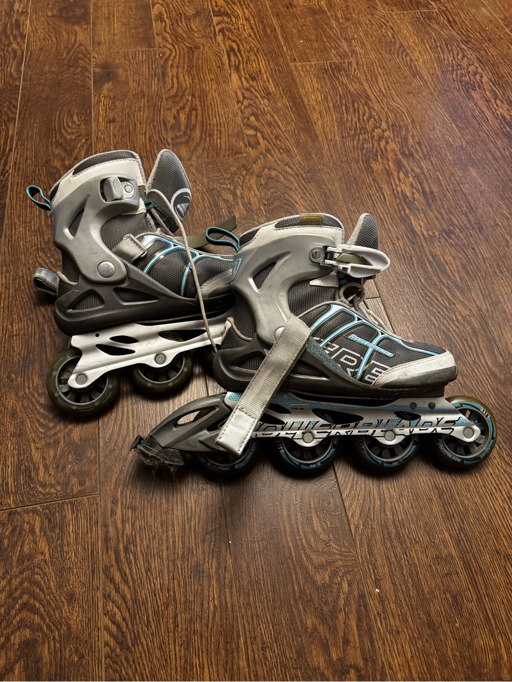 Youth Grey and Teal Inline Roller Skates - Adjustable Fitness Skates